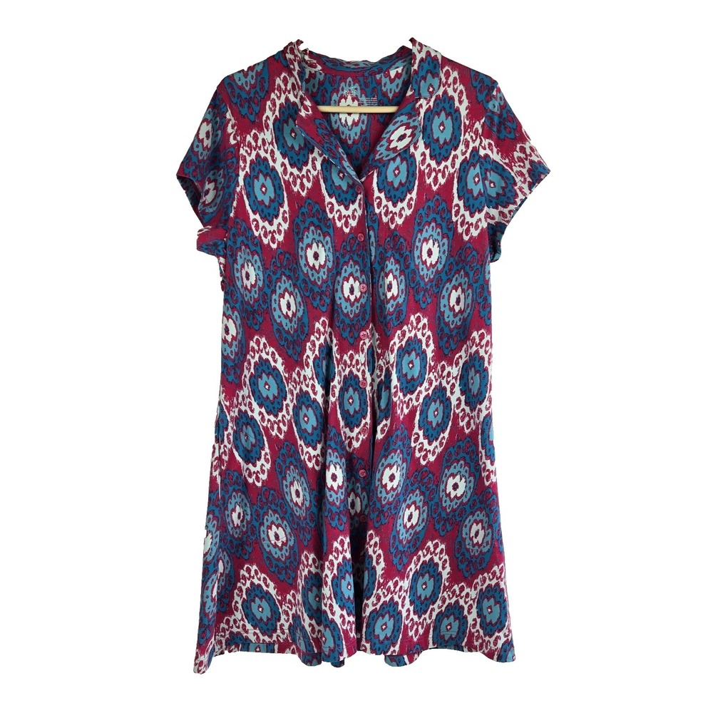 Patio Casuals Short Sleeve Shift Dress House Dress Button Down Womens Large NWT